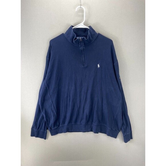 Polo Golf Ralph Lauren Mens Navy 1/4 Zip Mock Neck 2XL Sweatshirt Pine Hills - Picture 1 of 8
